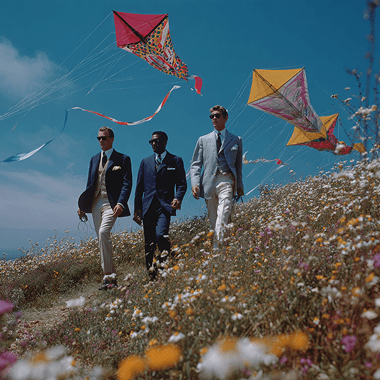Men in meadow.